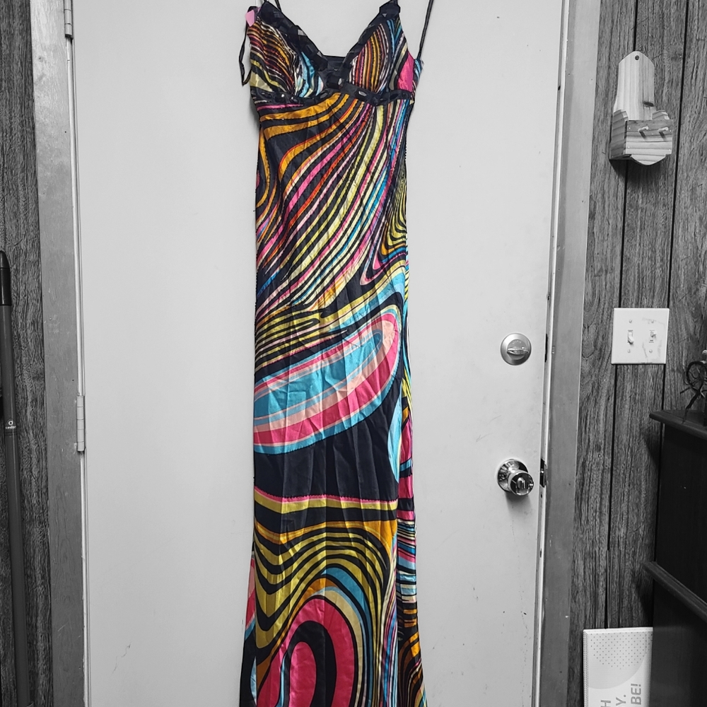 DAVE & JOHNNY Size 6 Formal Gown Evening Dress Rainbow Optical Illusion - Picture 2 of 16